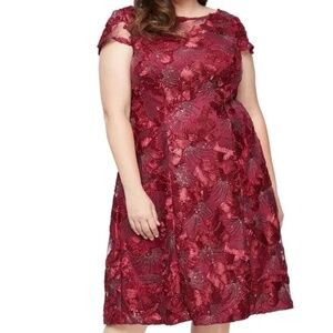 ALEX EVENINGS Soutache Midi Dress 20W in Cranberry